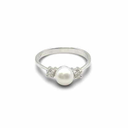 Ring Weißgold 585 / 14kt Süßwasser-Perle Diamanten
