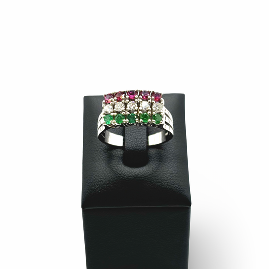 Ring Weißgold 585 / 14kt Rubine Smaragde Diamanten