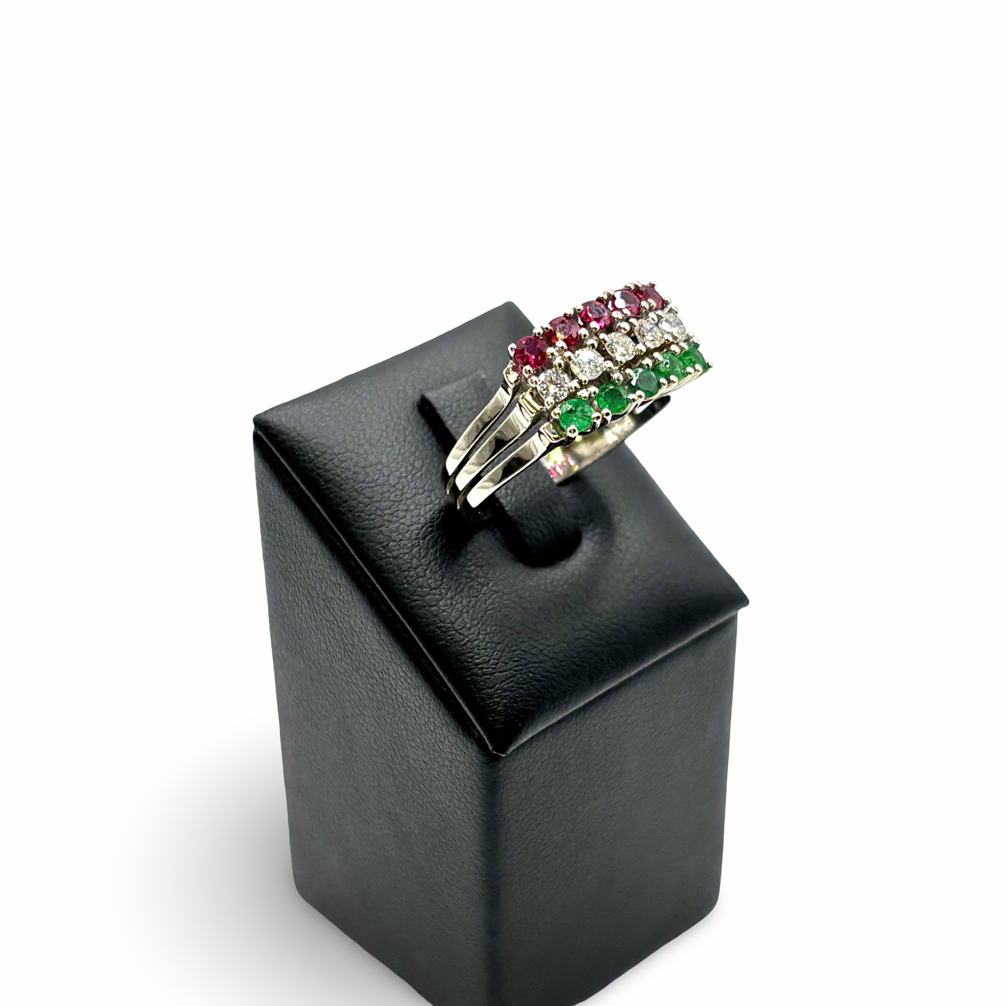 Ring Weißgold 585 / 14kt Rubine Smaragde Diamanten