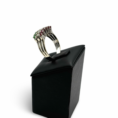 Ring Weißgold 585 / 14kt Rubine Smaragde Diamanten