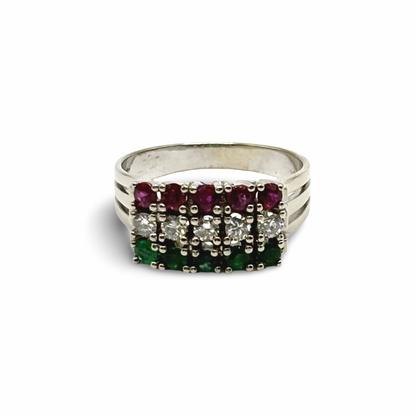Ring Weißgold 585 / 14kt Rubine Smaragde Diamanten