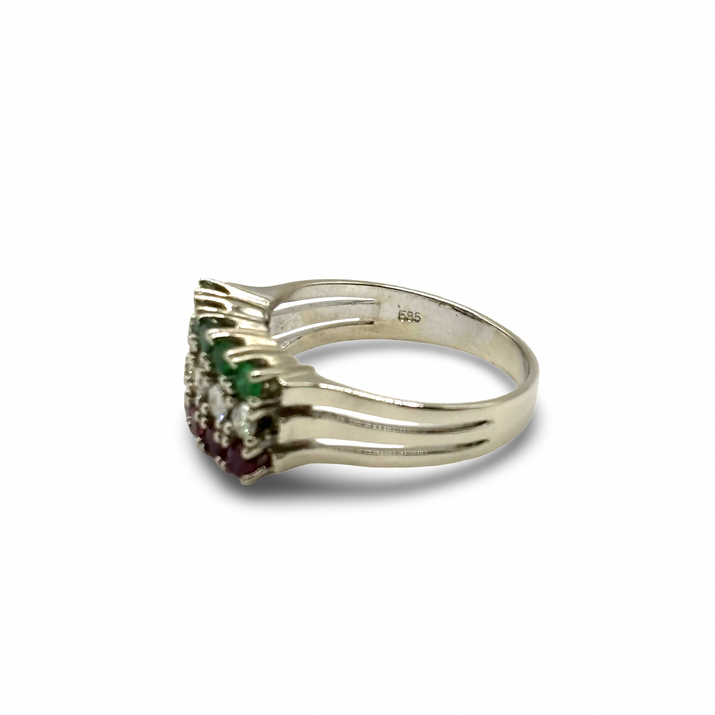 Ring Weißgold 585 / 14kt Rubine Smaragde Diamanten