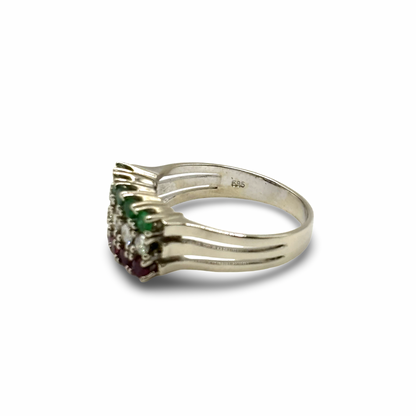 Ring Weißgold 585 / 14kt Rubine Smaragde Diamanten