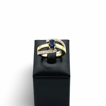 Ring Gelb/-Weißgold 585 / 14kt Saphir Diamanten