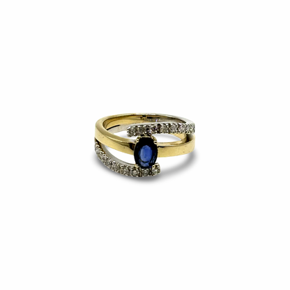 Ring Gelb/-Weißgold 585 / 14kt Saphir Diamanten