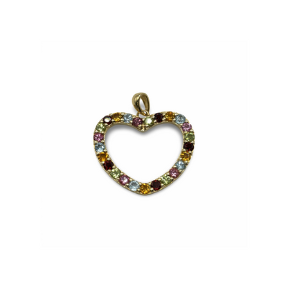 Anhänger Herz Gelbgold 585 / 14kt Buntsteinbesatz